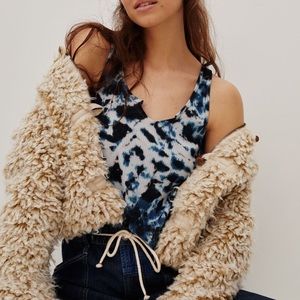 LACAUSA Anisa tie dye ribbed cotton tank top - white and navy - size Small (S)